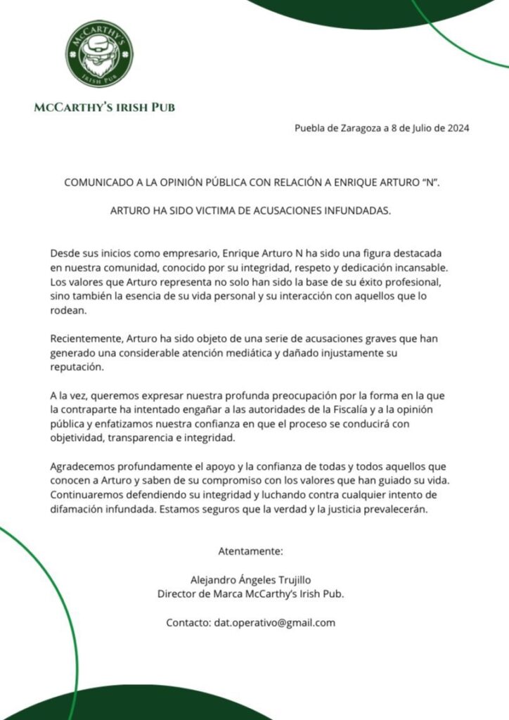 comunicado dueno de mccarthys