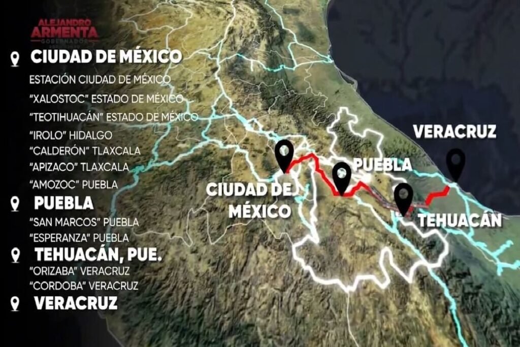 esta sería la ruta del tren de pasajeros en Puebla, propuesta de Armenta