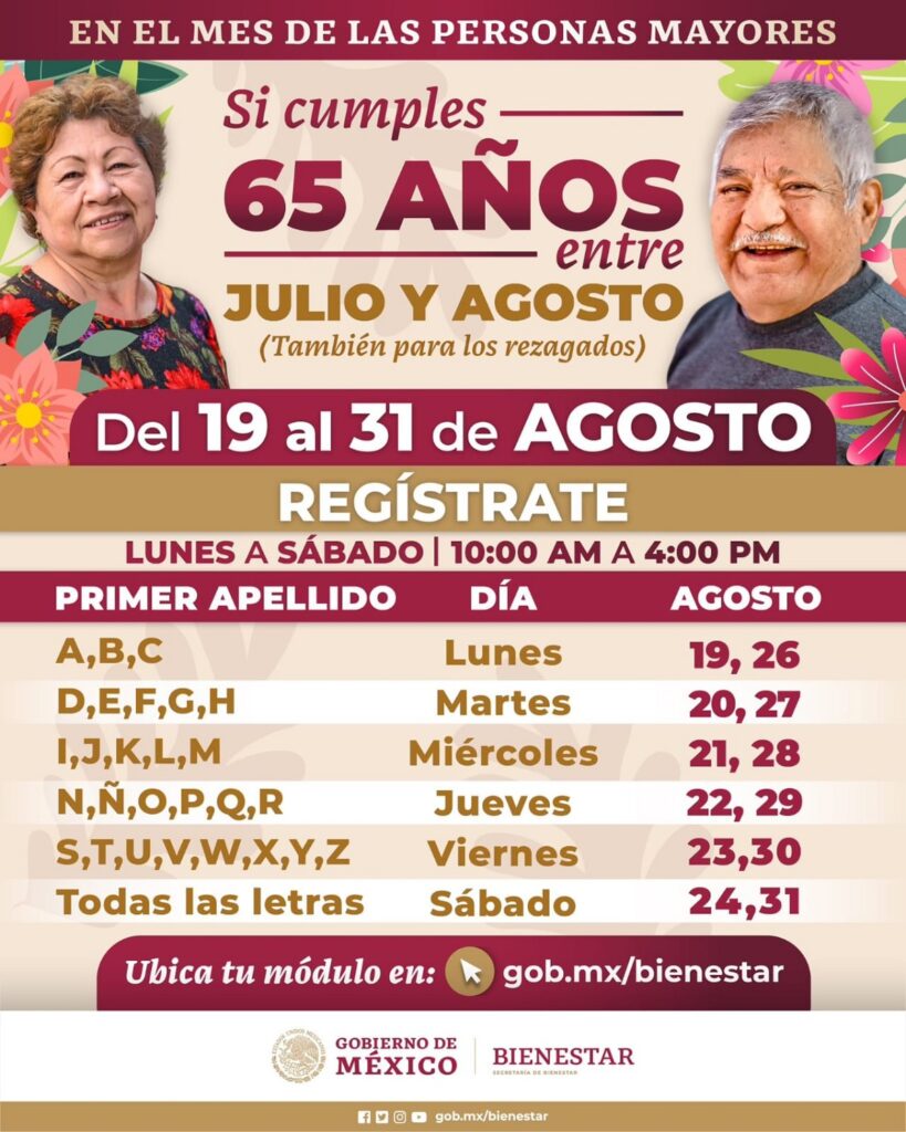 calendario registro pension del bienestar