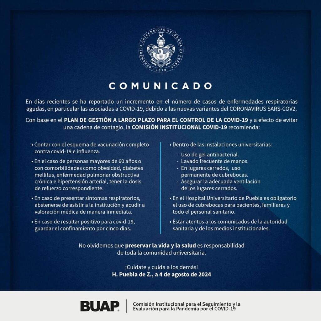 BUAP uso de cubrebocas agosto 2024