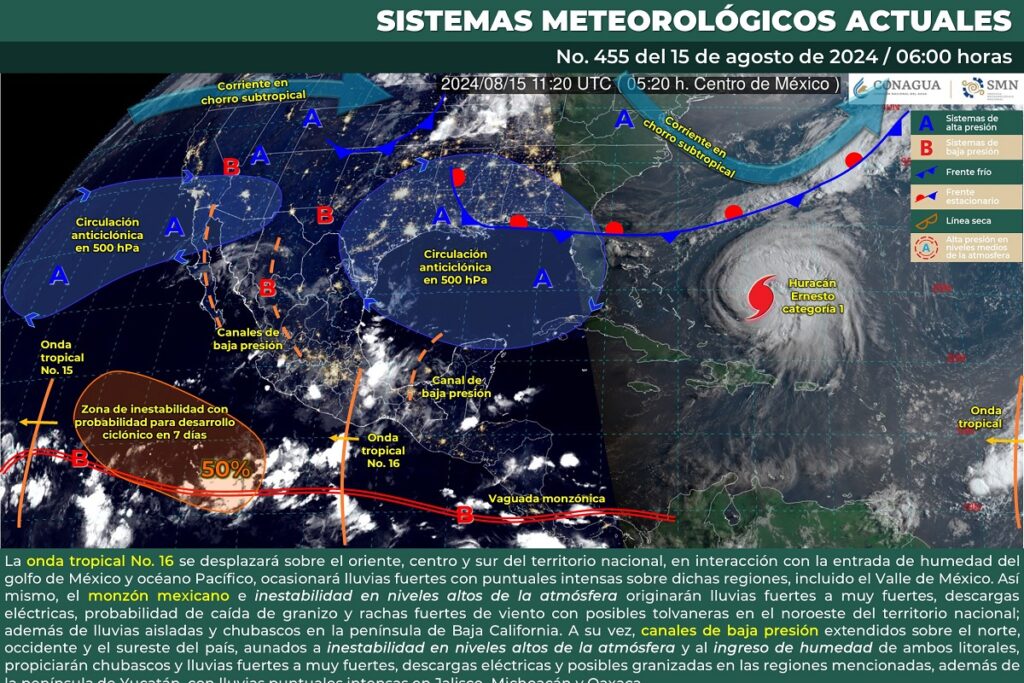 Onda tropical 16 provocará lluvias intensas y tormentas eléctricas en Puebla