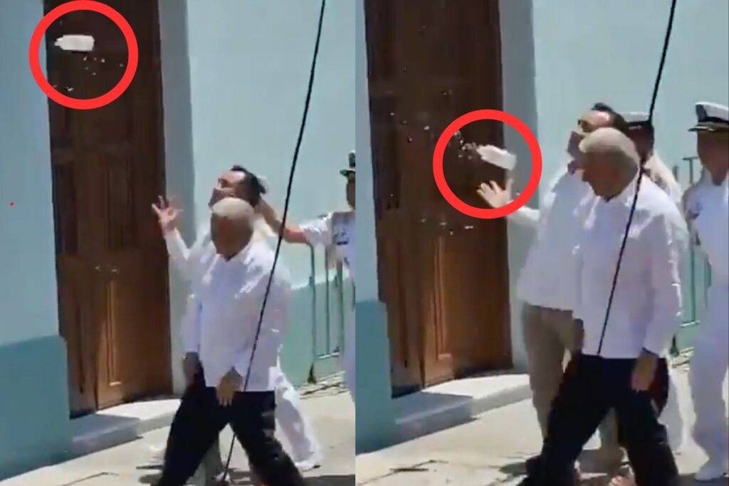 Arrojan boteela de agua a Lopez Obrador en veracruz