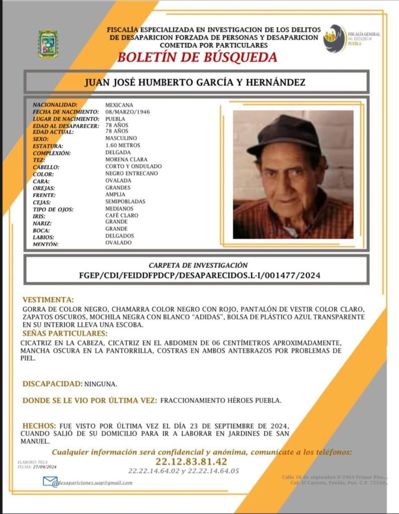 Buscan a Juan José desaparecido en Puebla 