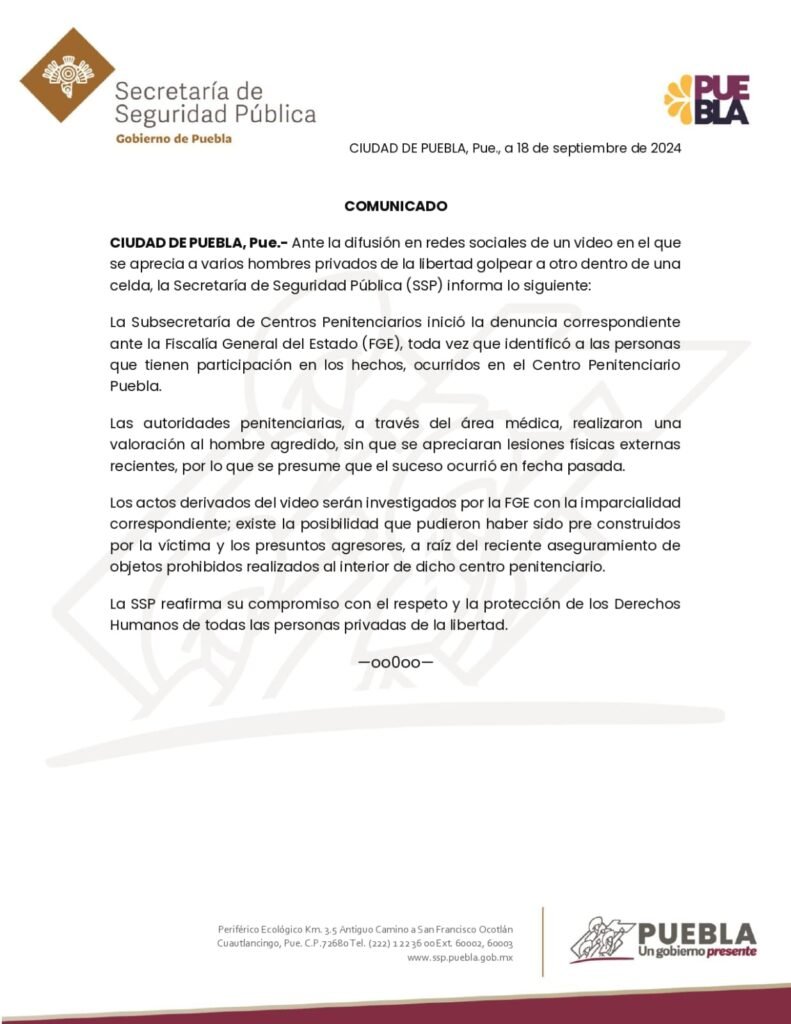 Gobierno investiga video de reos golpeando a otro por extorsión en el Cereso de Puebla 3 Gobierno investiga video de reos golpeando a otros por extorsión en el Cereso de Puebla