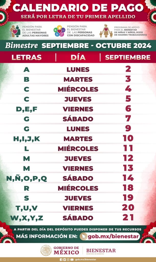 calendario septiembre pension del bienestar