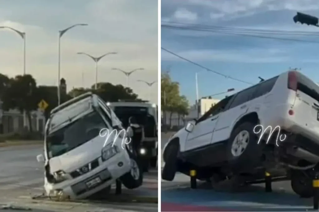Abandonan camioneta en Puebla tras subirse a unos bolardos de la 46 Poniente