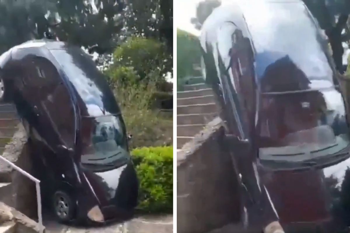VIDEO: En Teziutlán, coche cae desde unas escaleras con una niña dentro 1 coche cae de escaleras en Teziutlán