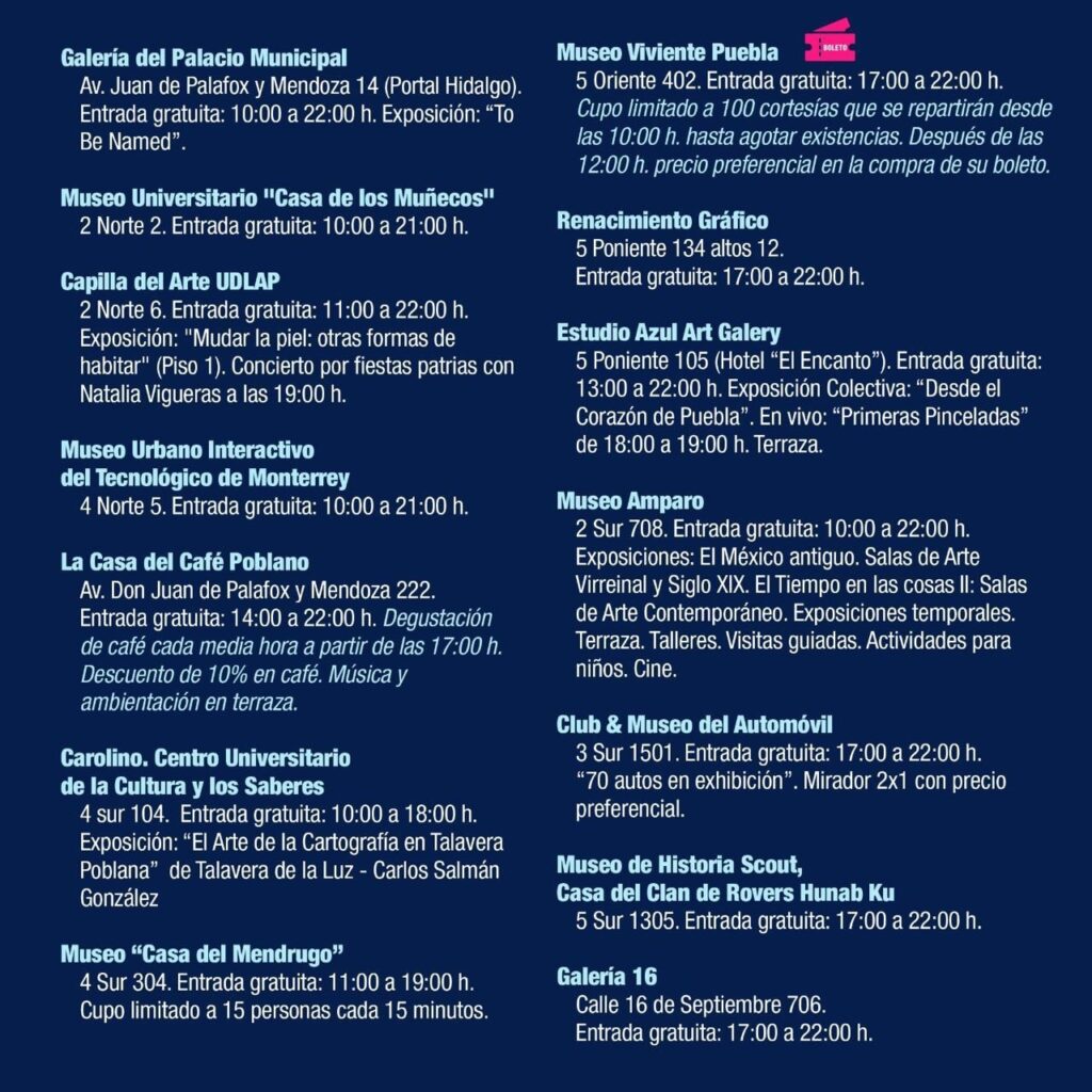 noche de museos en puebla fiestas patrias 3