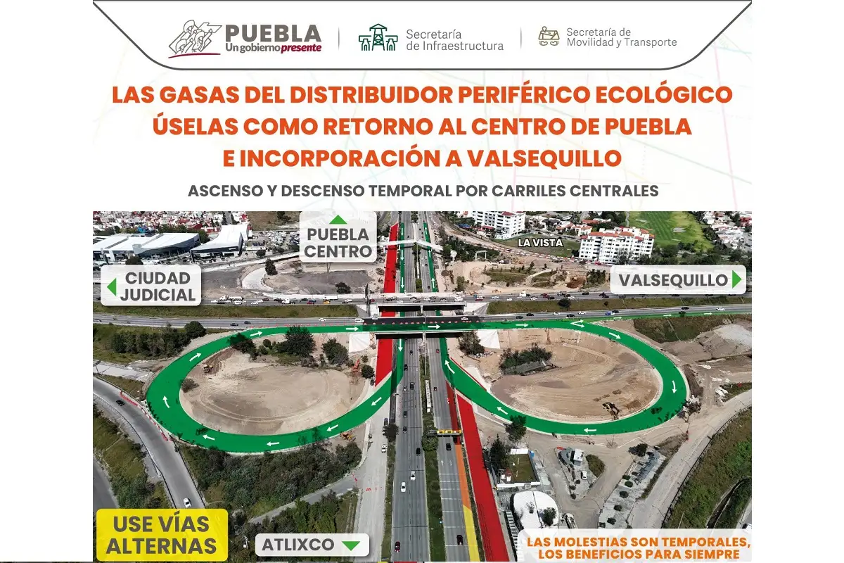 Cierran vuelta a la izquierda en la Vía Atlixcáyotl y La Vista; retorno hasta distribuidora vial 1 Cierran vuelta a la izquierda en la Vía Atlixcáyotl y La Vista