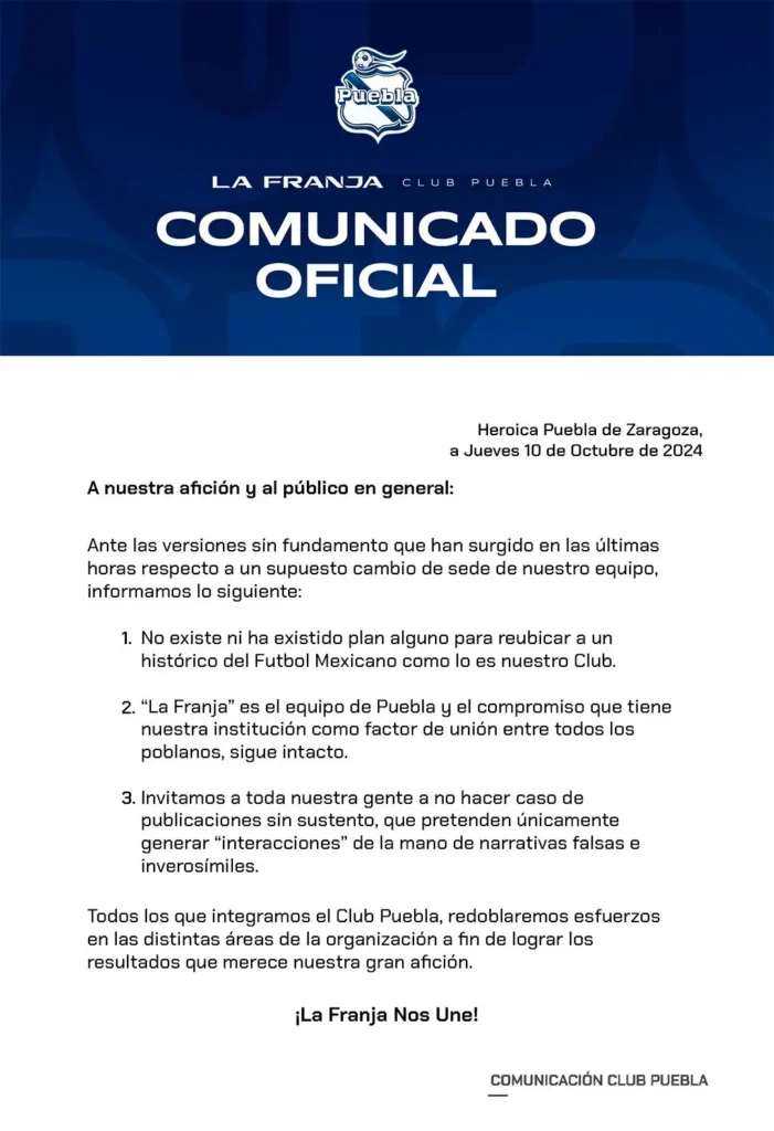 Club Puebla descarta mudanza a Veracruz