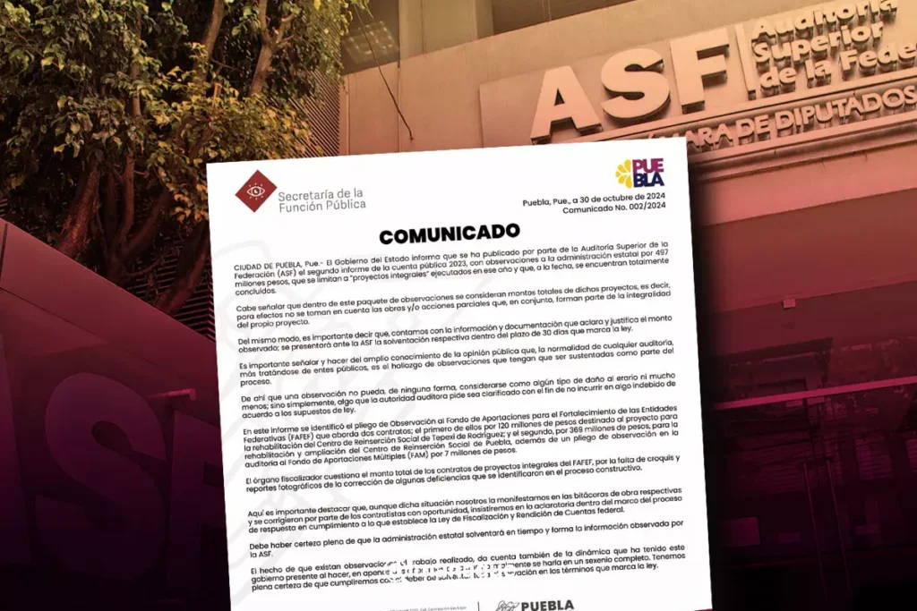 Gobierno de Puebla responderá a observaciones de la ASF en la cuenta pública 2023