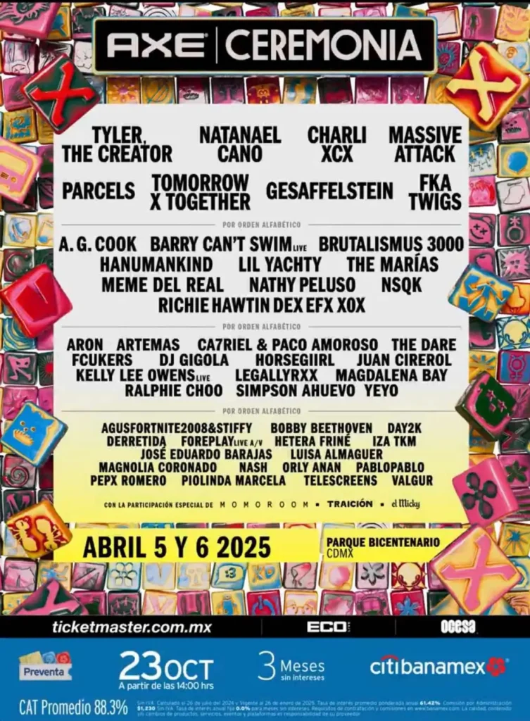 Charli XCX, Tyler y Natanael Cano encabezan el cartel del Axe Ceremonia 2025 estos son los precios 