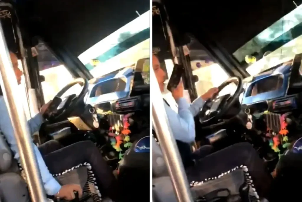 ¿Y así piden aumento al pasaje en Puebla? Captan a conductor de la ruta 68 usando su celular