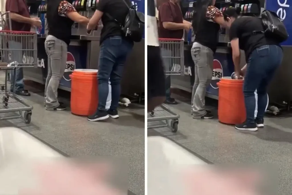 Mujeres llenan termo gigante con refresco de máquina en Costco