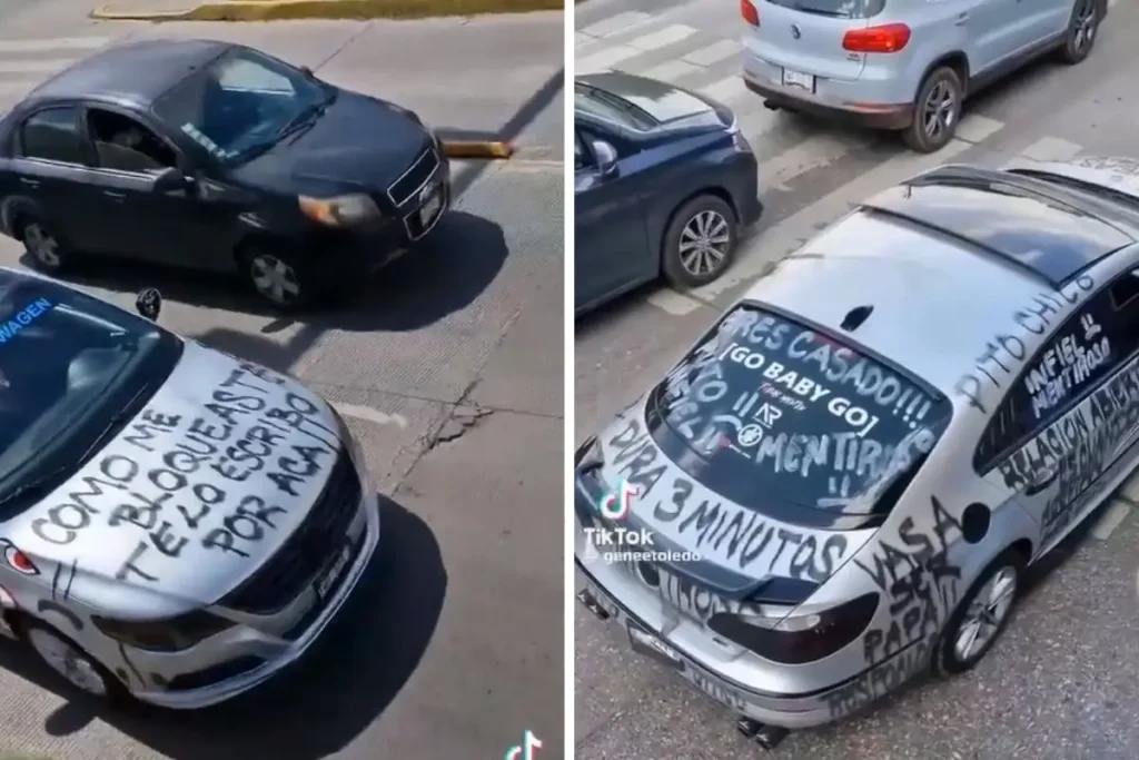 Por infiel, le pintan el auto a hombre en Puebla