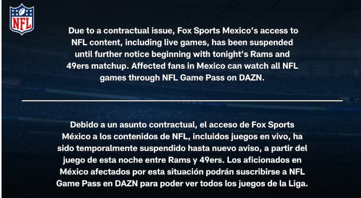 Fox Sports dejará de transmitir los partidos de la NFL en México