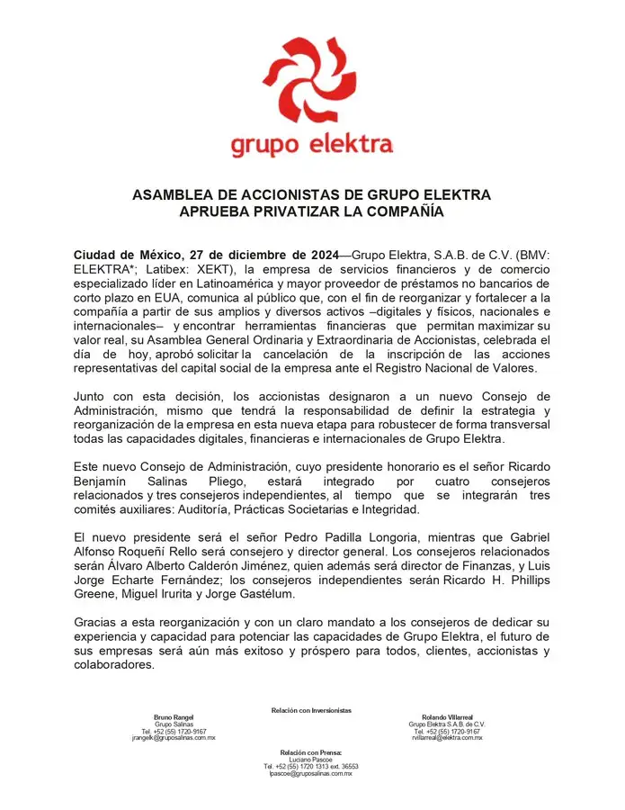 Grupo Elektra deja la Bolsa Mexicana de Valores y se convierte en empresa privada 2 Grupo Elektra deja la Bolsa Mexicana de Valores y se convierte en empresa privada