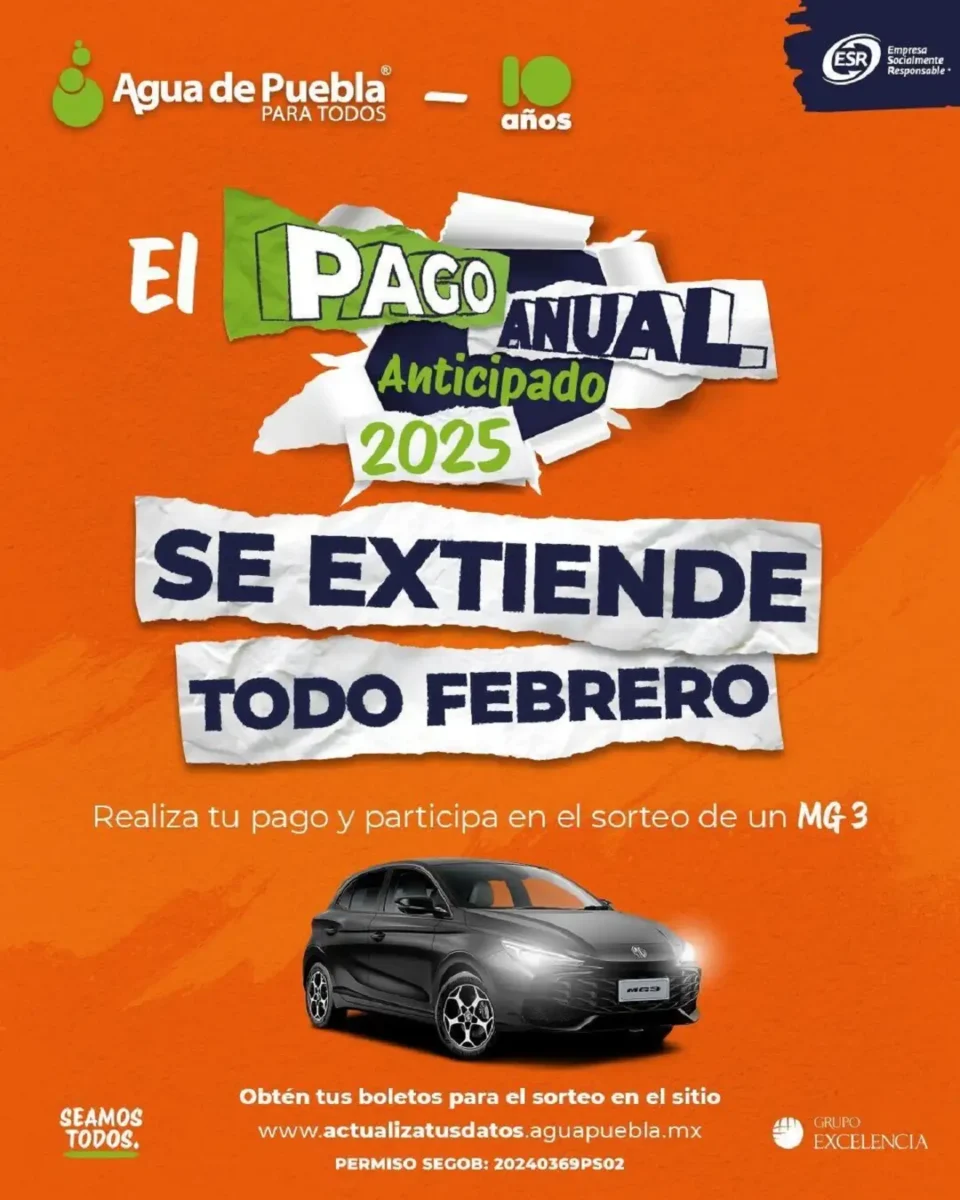 Agua de Puebla amplía plazo para el Pago Anual Anticipado 2025