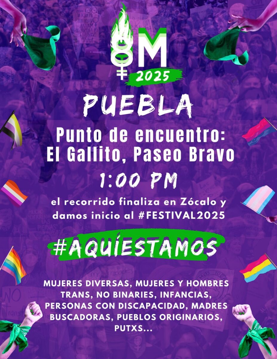 Anuncian marcha 8M 2025 en Puebla: Ruta, actividades y contingentes