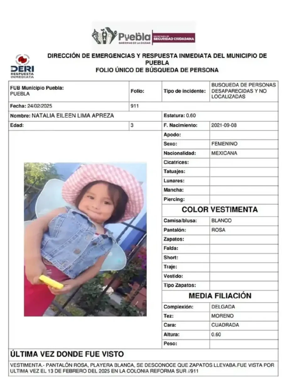 Catean casa por desaparición de la niña Nathalia Eileen y detienen a su madre y padrastro en Puebla