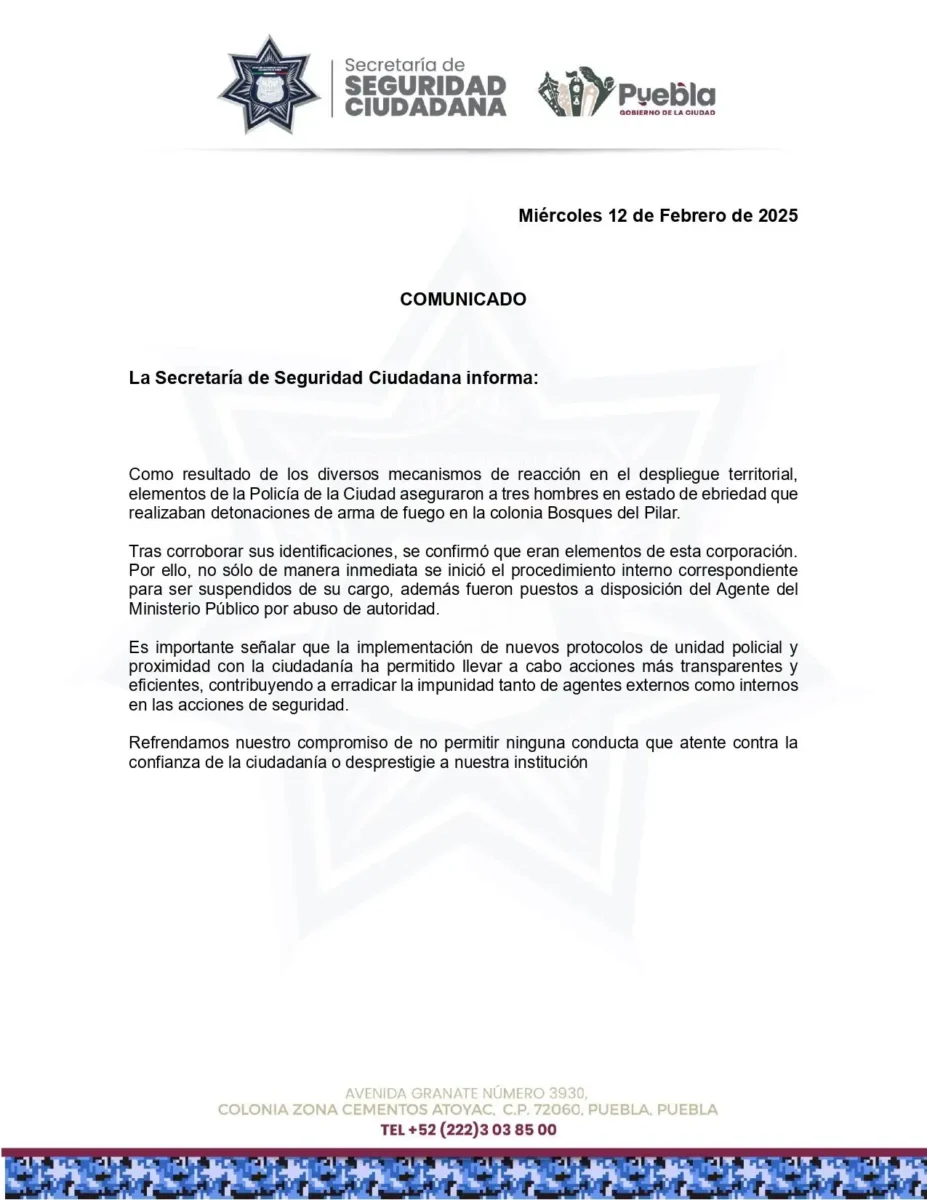 Por disparar, detienen a tres policías  municipales en Bosques del Pilar 