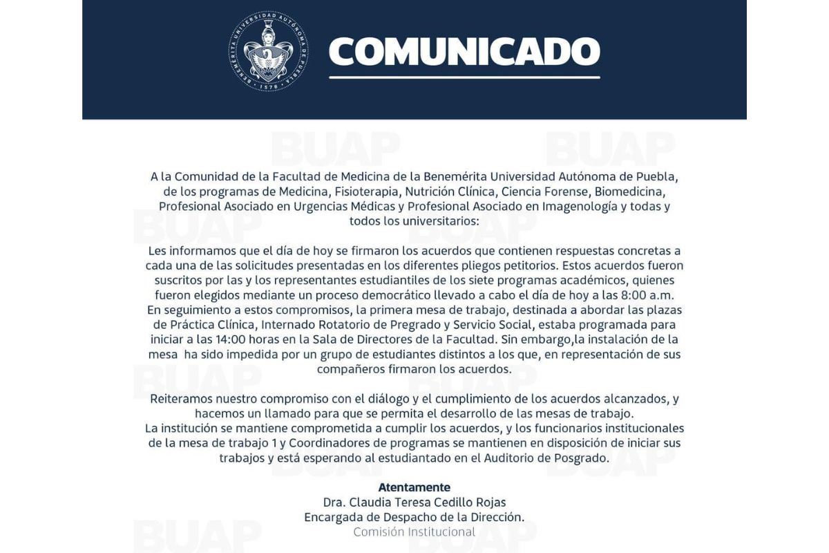 comunicado buap movimiento medicina
