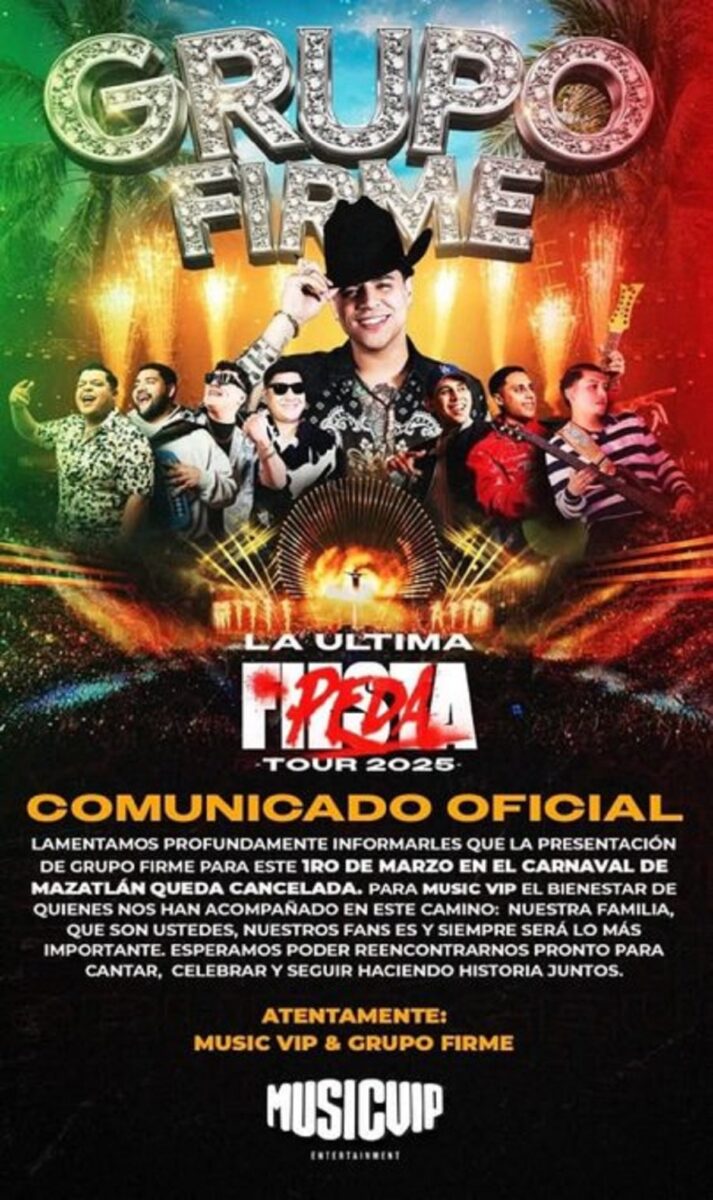 Cancelan concierto de Grupo Firme en el Carnaval de Mazatlán tras amenaza
