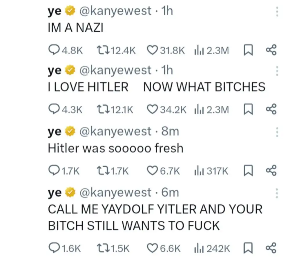 Tuits de Kanye West muestran su lado antisemita y racista