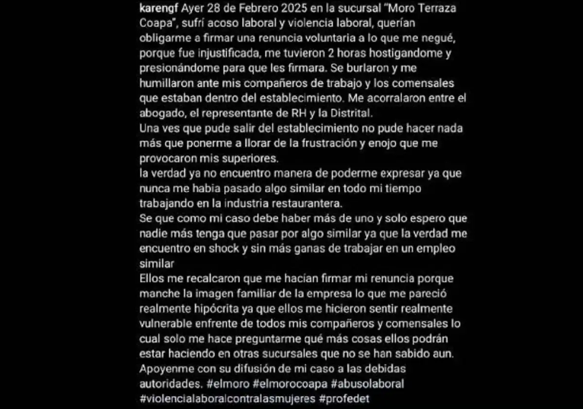 Denuncian acoso y despido injustificado en Churrería El Moro