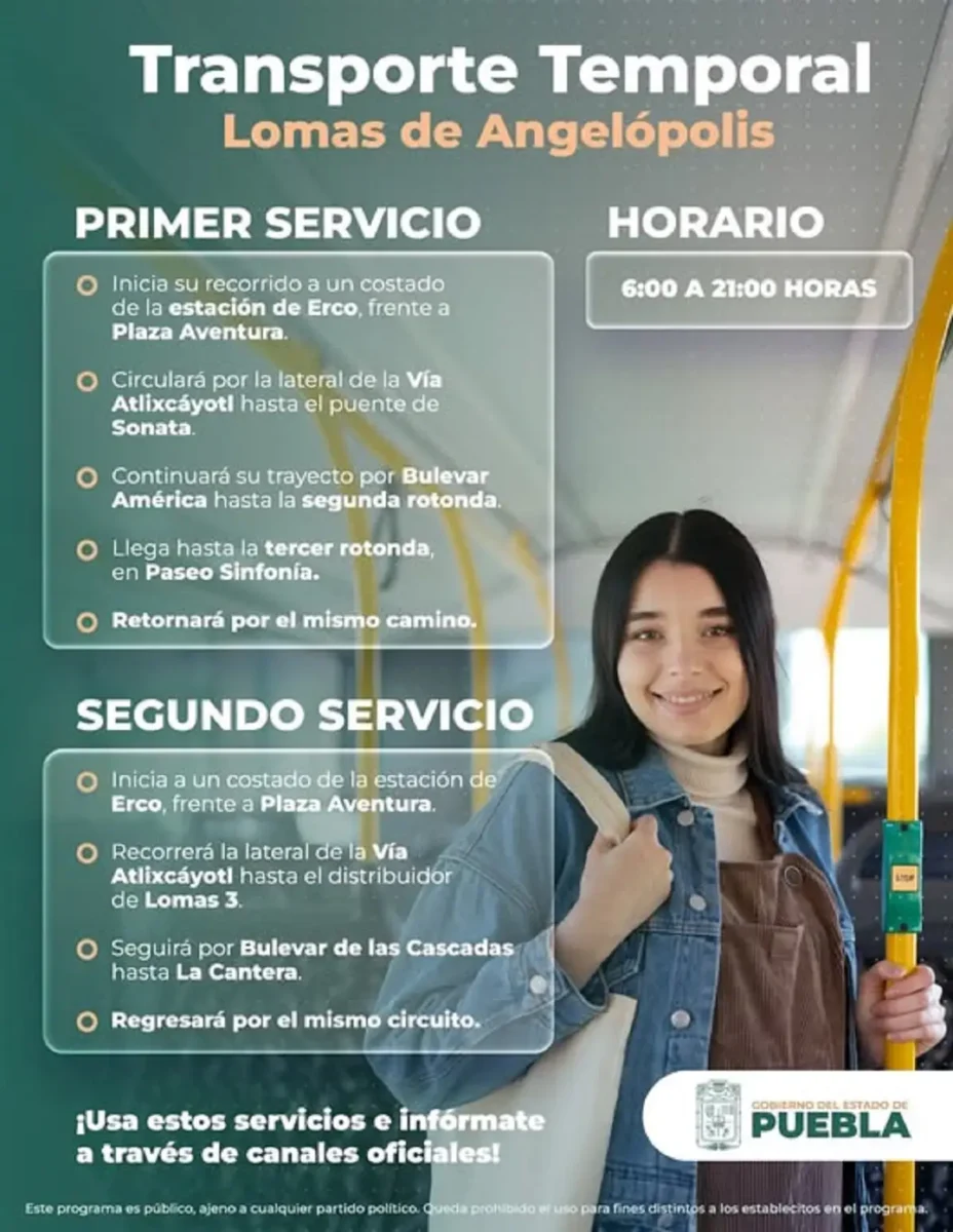 Estos son los horarios del transporte en Lomas de Angelópolis