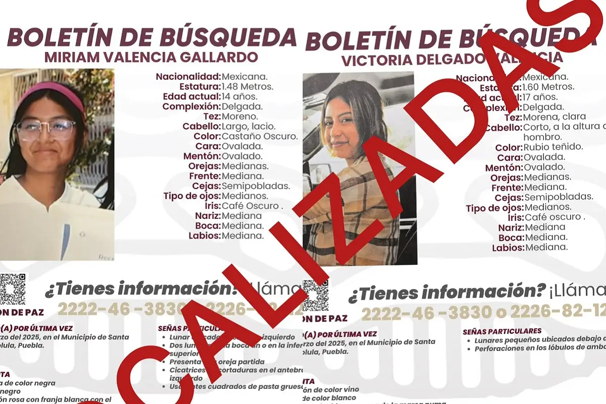 Localizan a Miriam y Victoria, las adolescentes reportadas como desaparecidas en Cholula 1 Localizan a Miriam y Victoria, las adolescentes reportadas como desaparecidas en Cholula