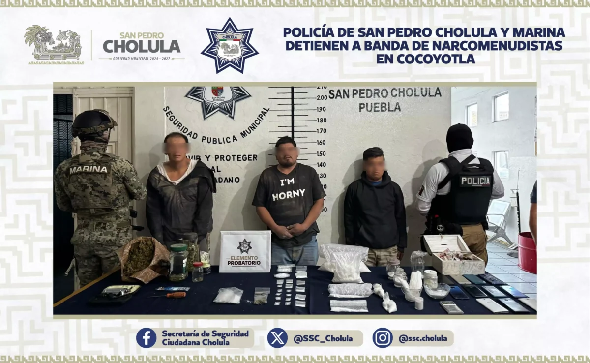 Policia de San Pedro Cholula y Marina detienen a banda de Narcomenudistas en Cocoyotla 1