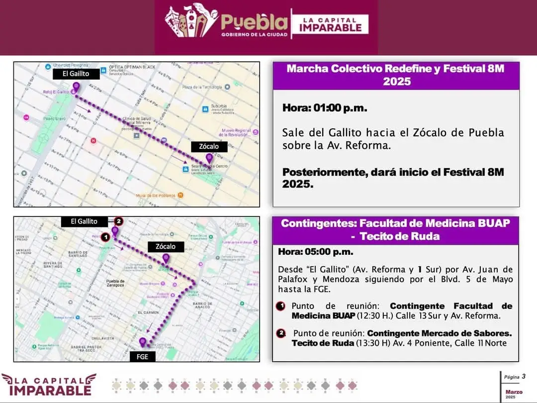 Estas son las calles cerradas en Puebla por marchas del 8M