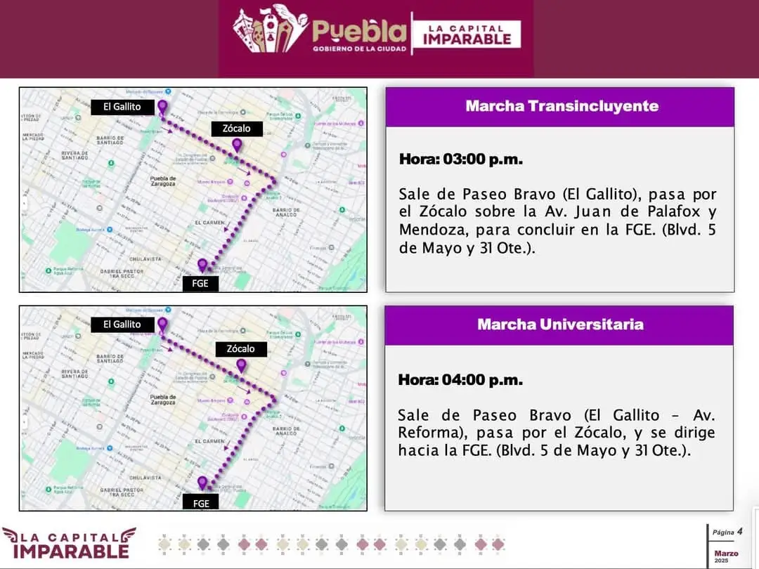 Estas son las calles cerradas en Puebla por marchas del 8M