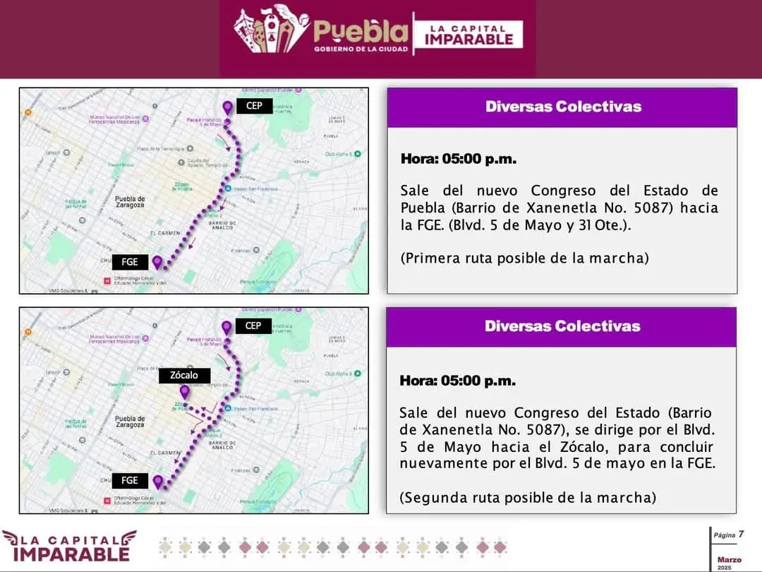 Estas son las calles cerradas en Puebla por marchas del 8M