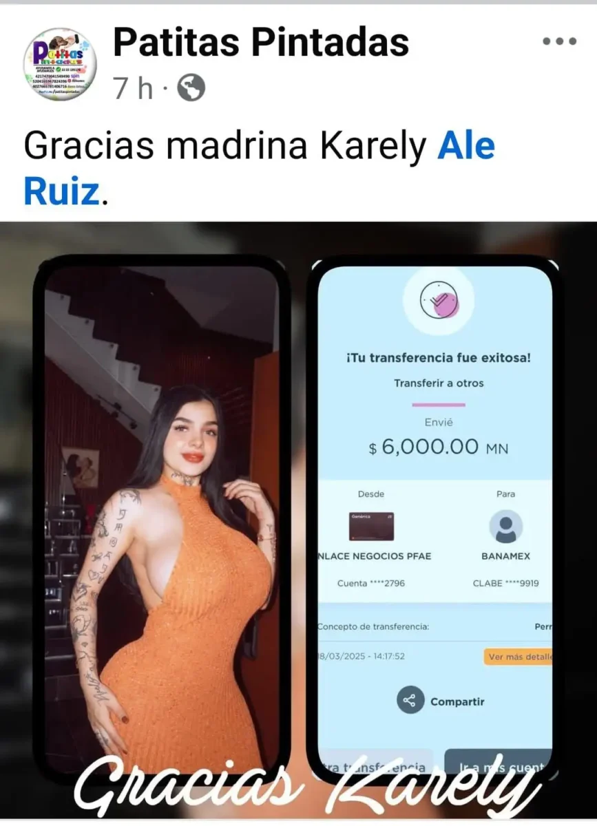 Karely Ruiz donó 6 mil pesos a Patitas Pintadas en Puebla