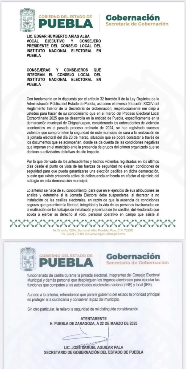 El secretario de Gobernación del estado, expuso los motivos por los cuales se debe suspender la elección en Chignahuapan, pues no hay condiciones de seguridad.