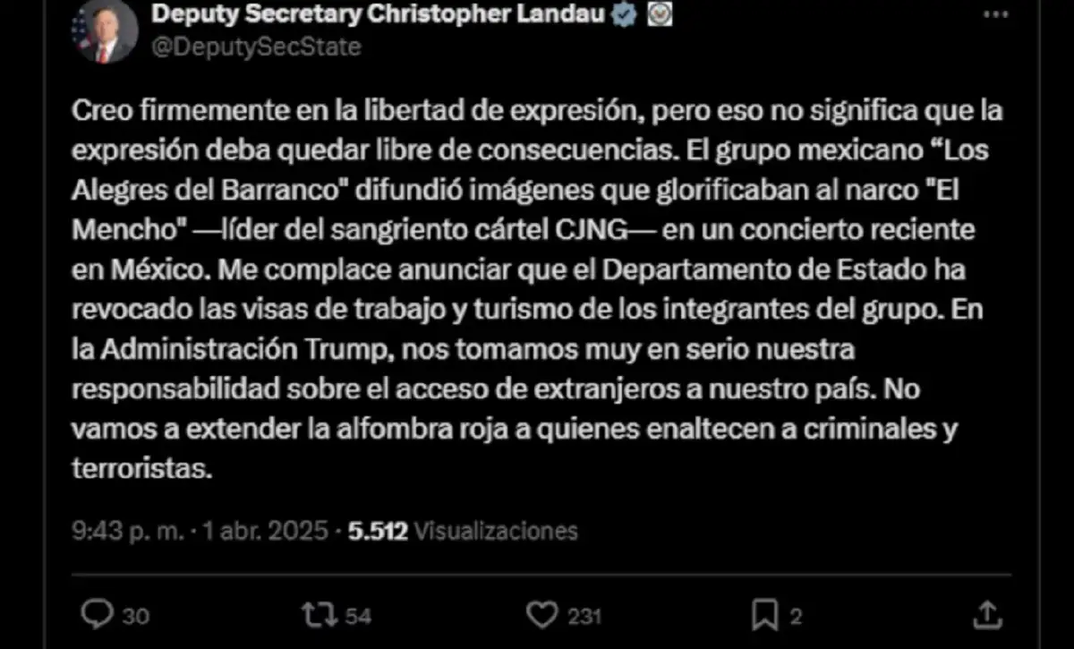 EE.UU. revoca visas de Los Alegres del Barranco tras proyectar imágenes de “El Mencho”