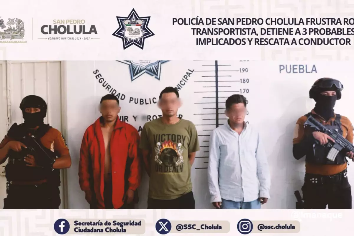 Policía de San Pedro Cholula frustra robo a transportista, detiene a 3 probables implicados y rescata a conductor 2 Policia de San Pedro Cholula frustra robo a transportista detiene a 3 probables implicados y rescata a conductor