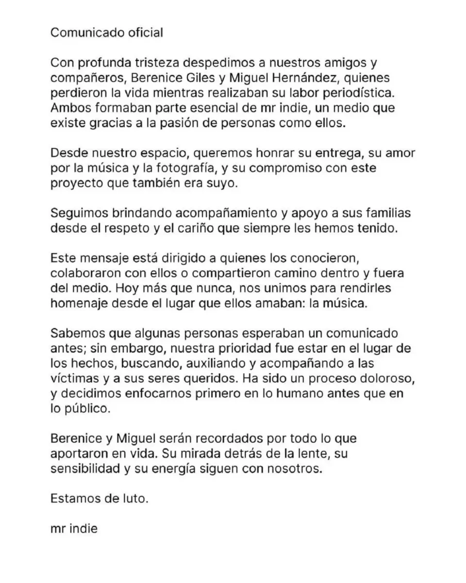 Quiénes eran Berenice y Miguel los fotógrafos de Mr. Indie que murieron en el AXE Ceremonia