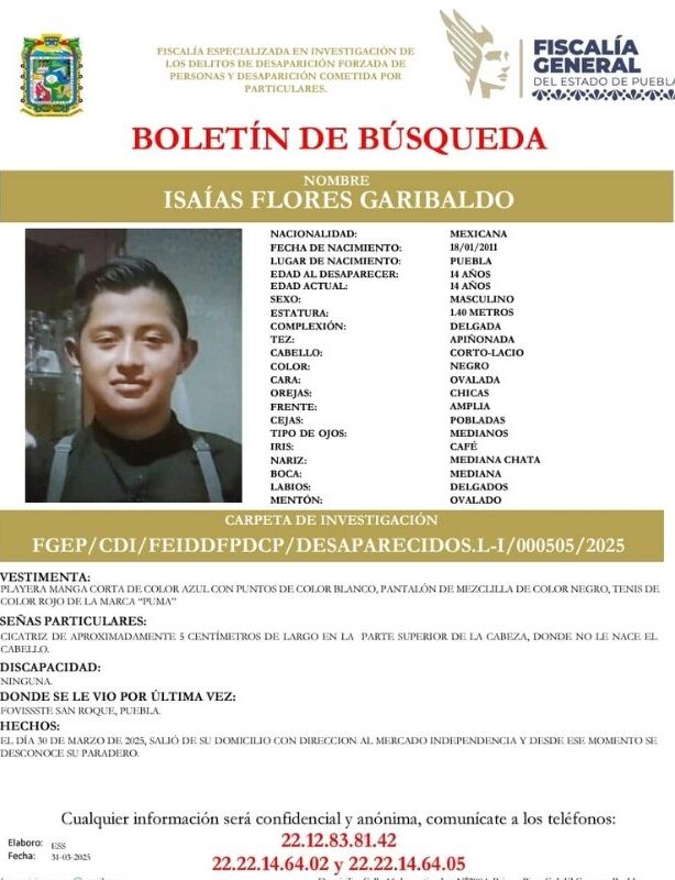 boletin de búsqueda de isaias flores