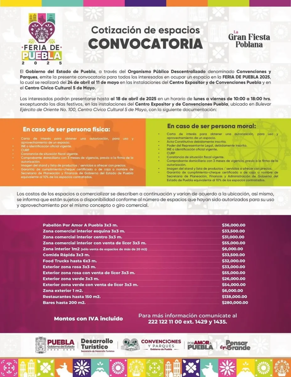 ¿Cuánto cuesta un espacio en la Feria de Puebla 2025? Aquí te contamos