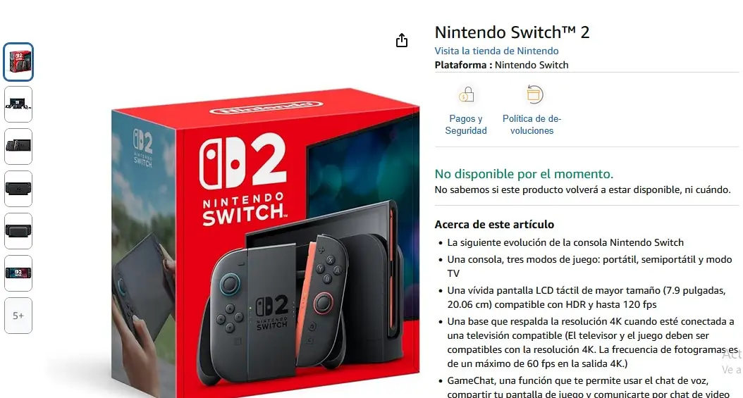 Nintendo Switch 2 se agota en preventa de Amazon