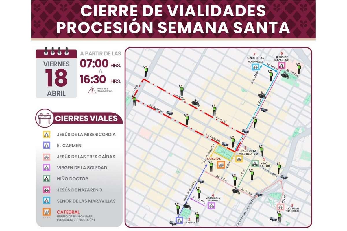 Procesión de Viernes Santo en Puebla 2025: recorrido, cierres viales y horarios 3 recorrido de la procesion de viernes santo en Puebla 2025