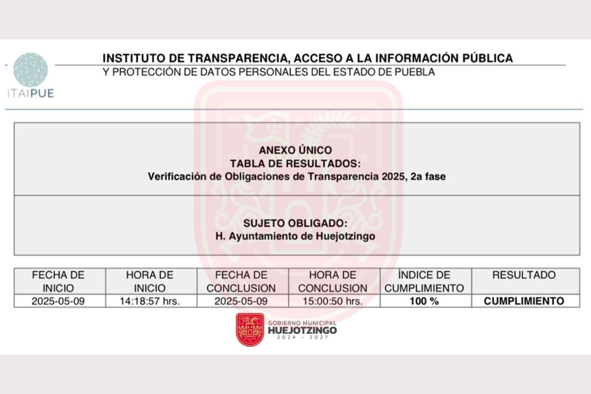 Huejotzingo logra reconocimiento como gobierno 100% transparente 1