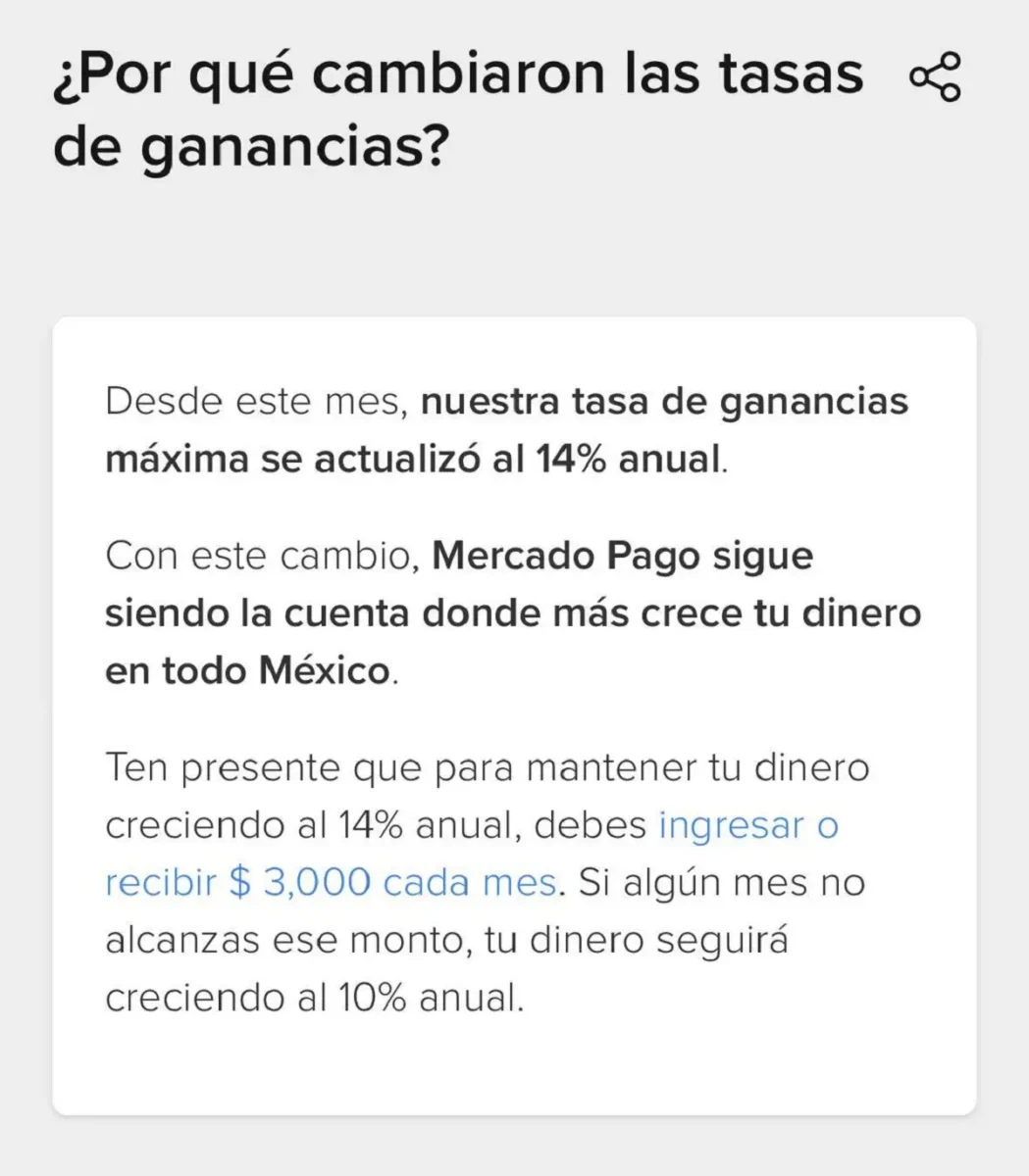 Mercado Pago baja su tasa de rendimiento del 15%