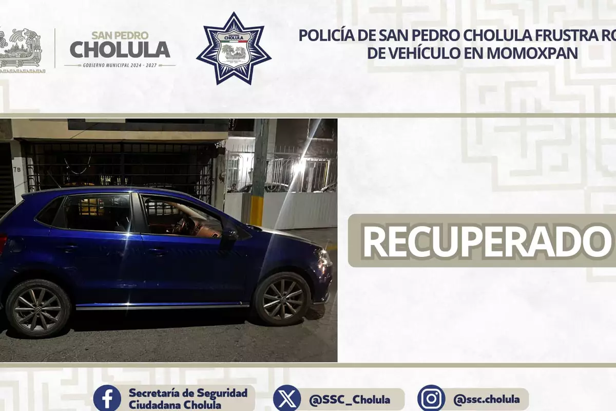 Policía de San Pedro Cholula frustra robo de vehículo en Momoxpan 2 Policia de San Pedro Cholula frustra robo de vehiculo en