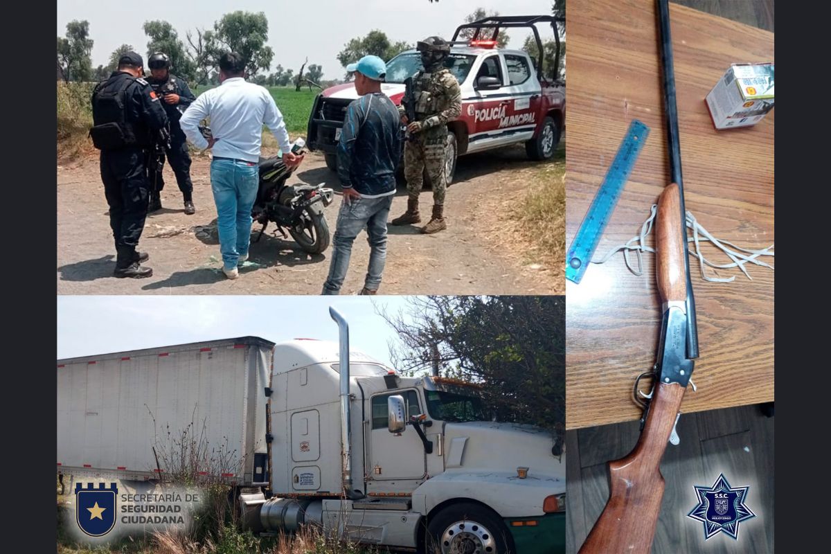 SSC de Huejotzingo recupera vehículo robado y asegura arma de fuego y tractocamión en operativos exitosos