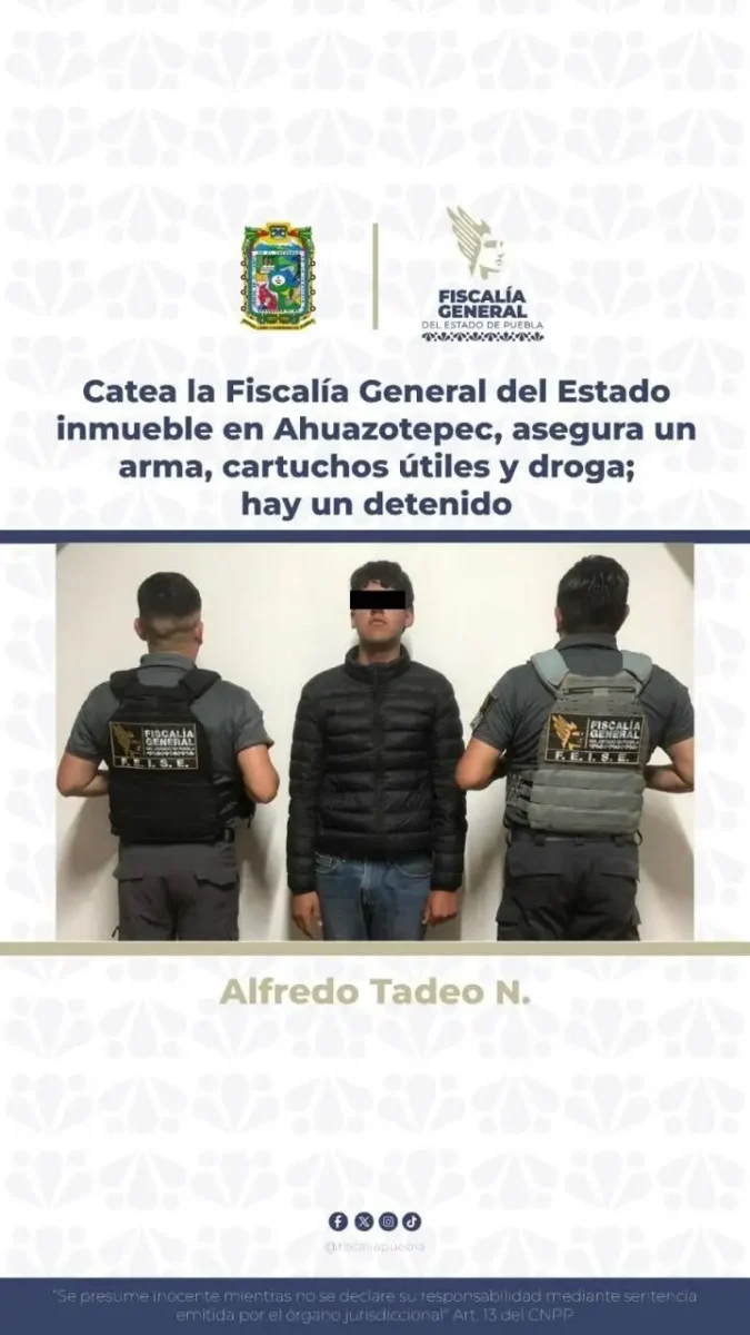 Detienen a hijo del alcalde de Ahuazotepec con armas y drogas