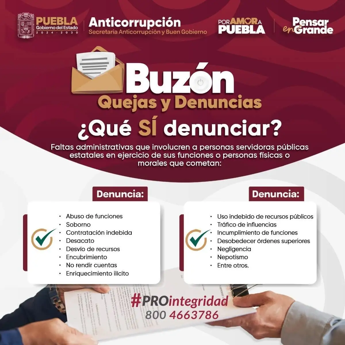 Gobierno de Puebla implementa ProIntegridad para denunciar funcionarios corruptos   